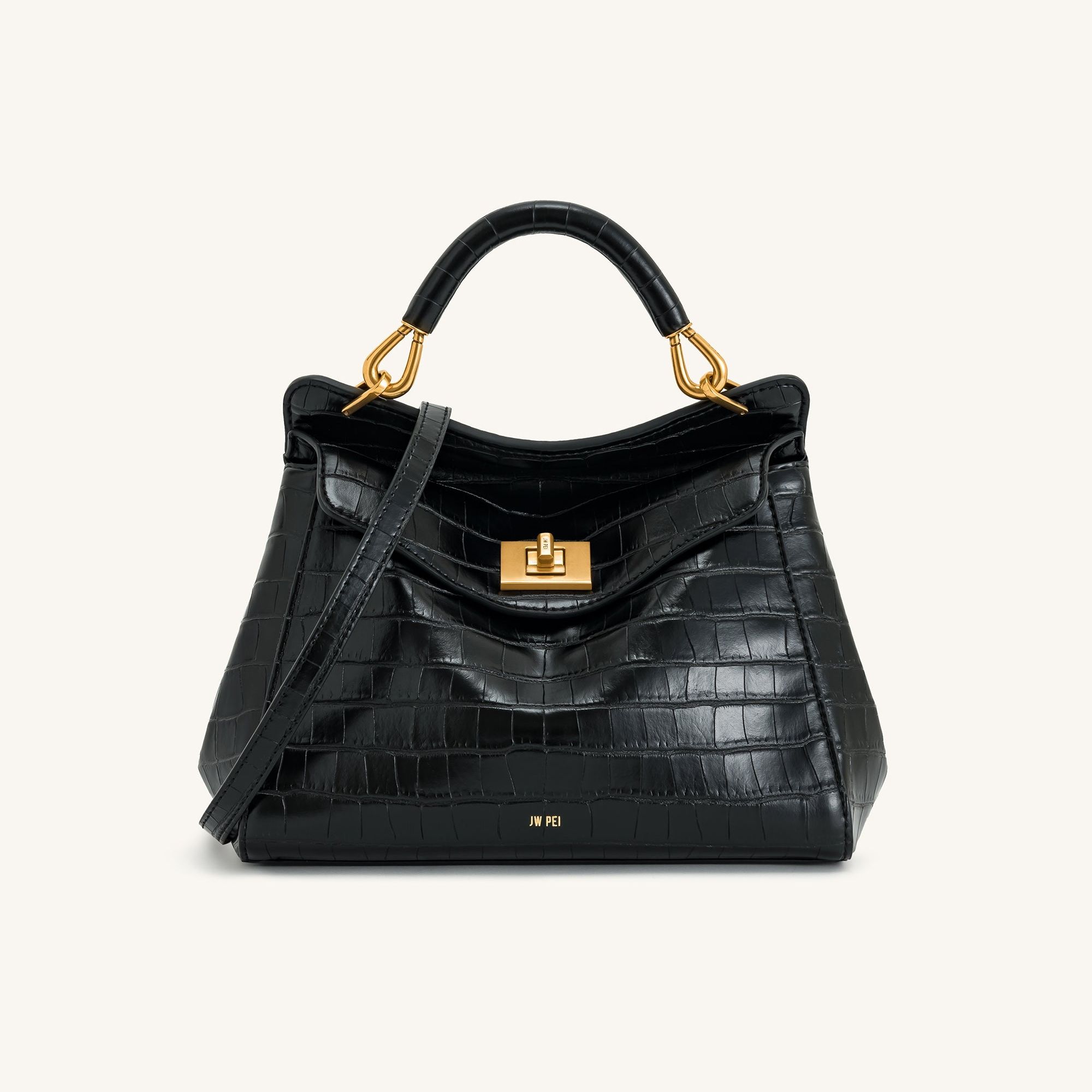 Lucia Classic Top Handbag - Black Croc