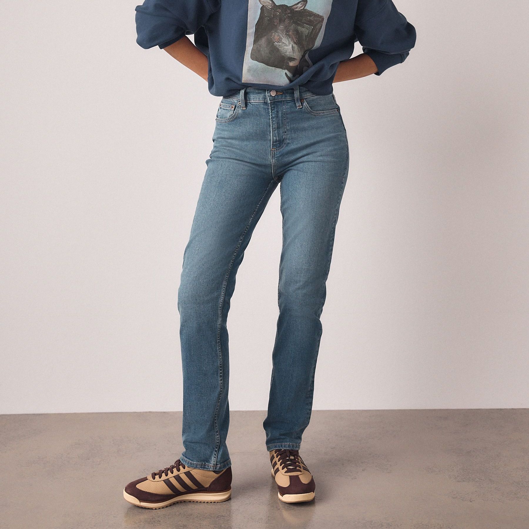 Mid Blue Slim Mid Rise Stretch Jeans