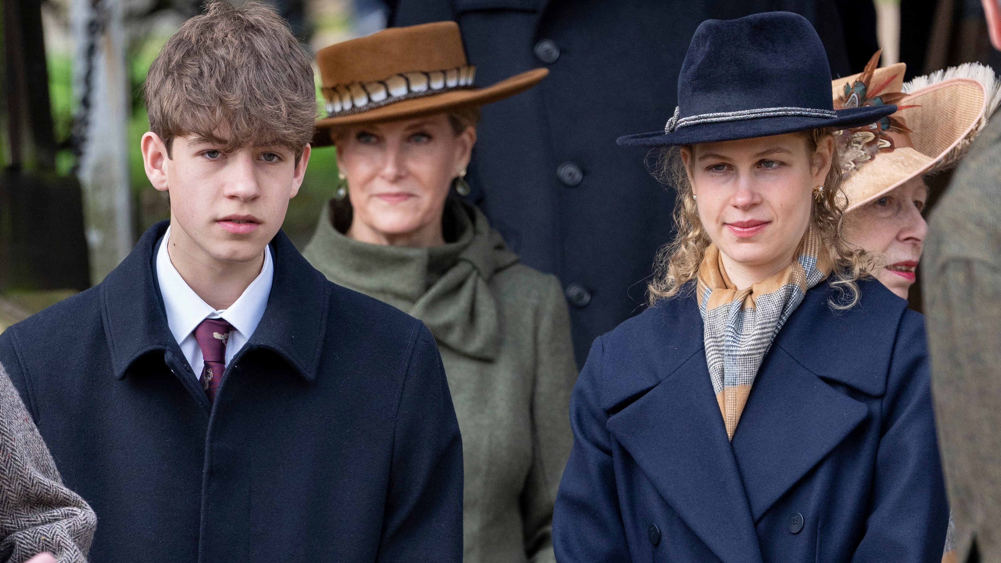 James, Earl of Wessex and Lady Louise Windsor attend the Christmas Day service at St Mary Magdalene Church in 2025
